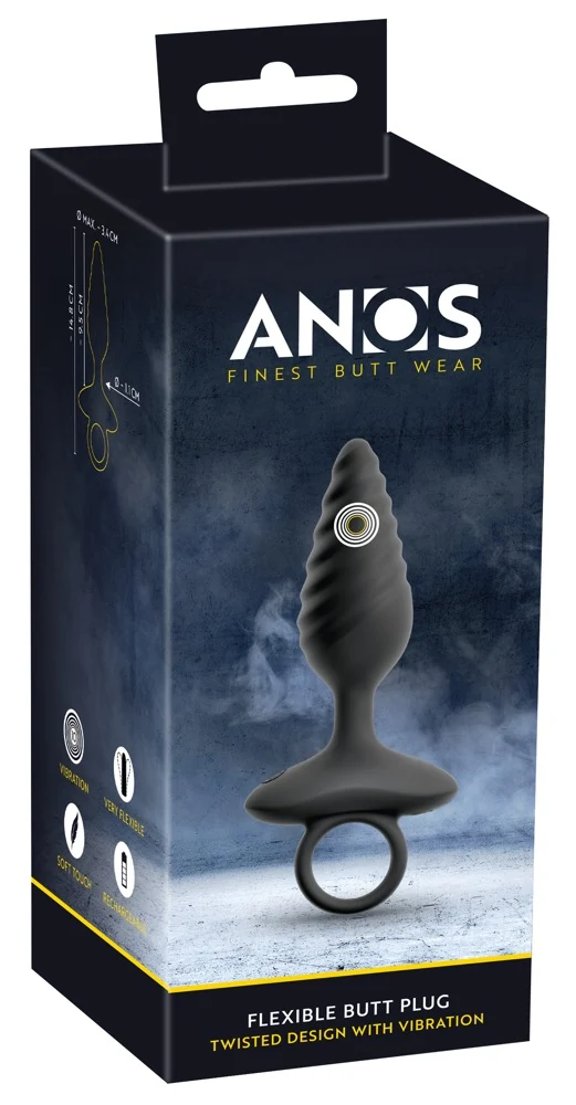 ANOS Flexible Butt Plug Twisted Design with Vibrations 14,8 cm anal toy