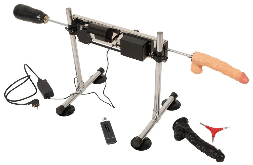 The Banger dubbelzijdige seksmachine met dildo's en sleeve