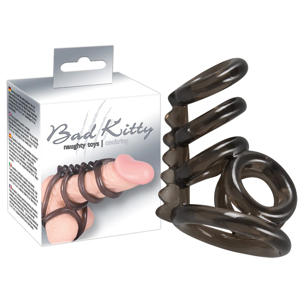 Rookkleurige penis- en testikelring met 6 ringen