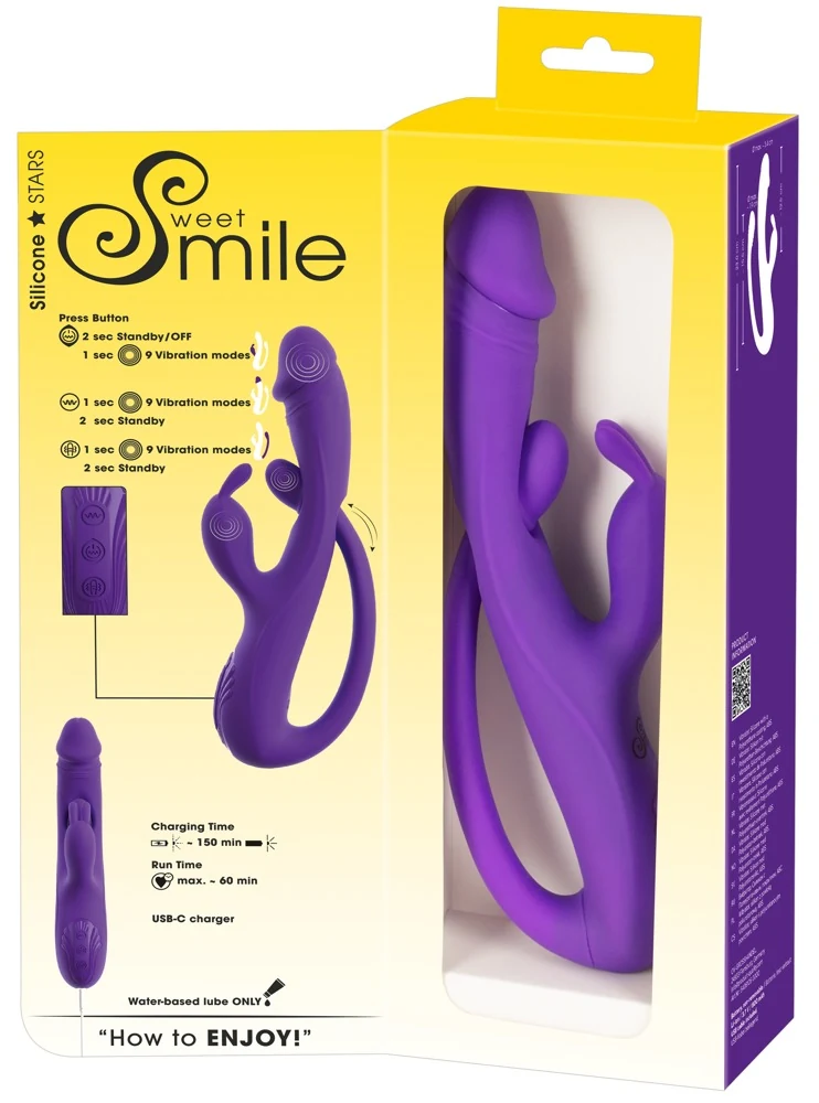 Sweet Smile Rabbit Vibrator with G-Spot/Anal Tickler 23 cm