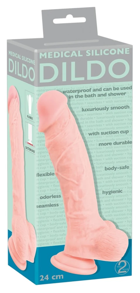 Levensechte siliconen dildo met zuigvoet 24 cm