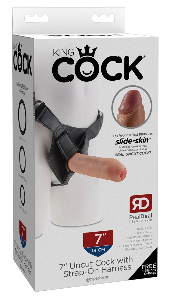 King Cock 7“ Uncut with Strap-On Harness