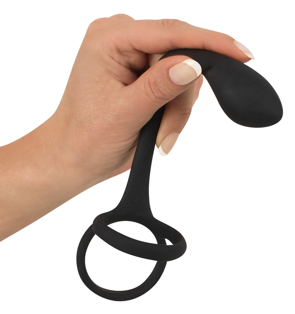Black Velvets Cock ball ring with butt plug 16 cm anal toy
