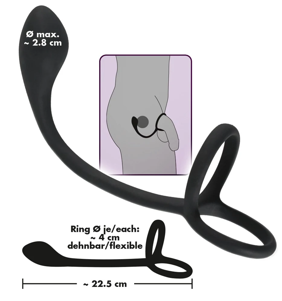 Black Velvets Cock ball ring with butt plug 16 cm anal toy