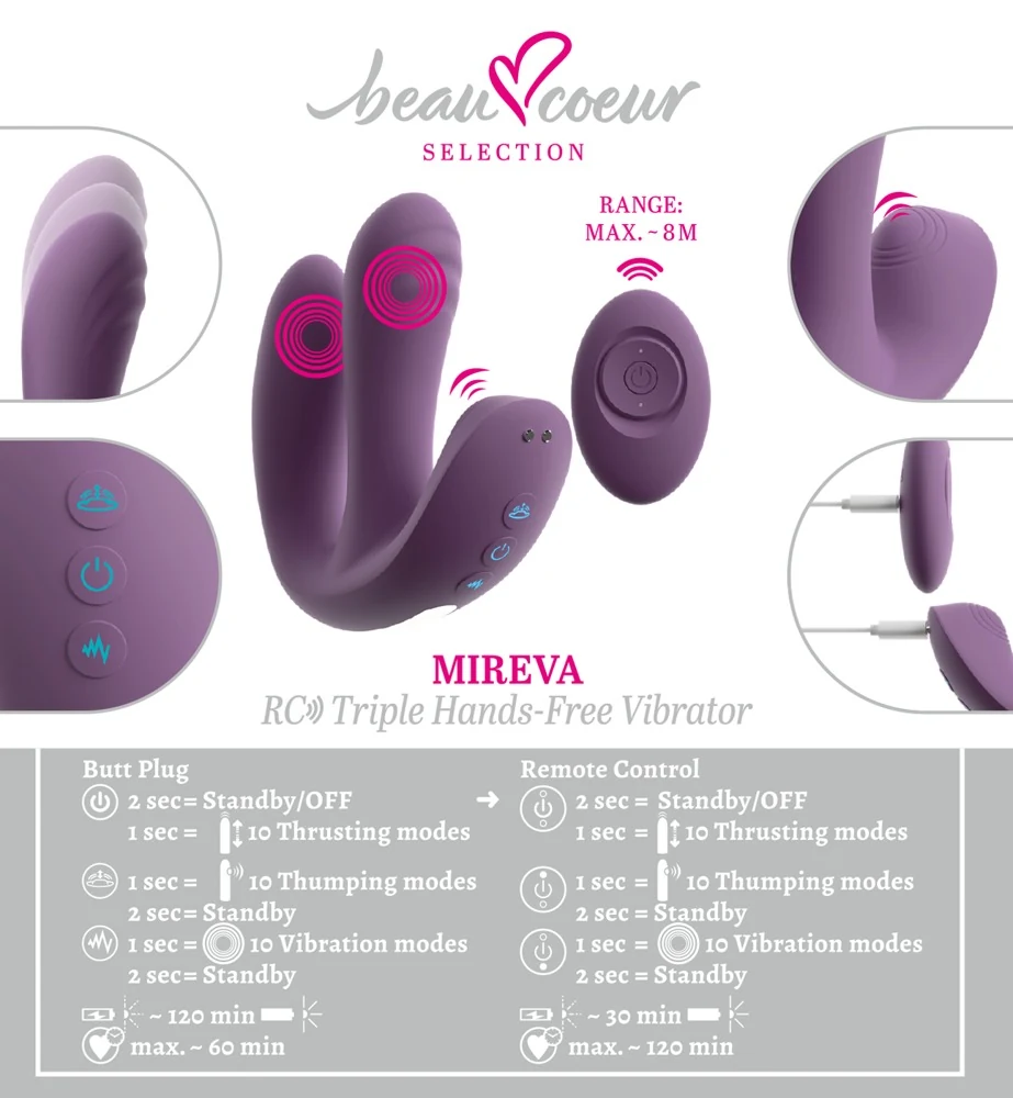 beau coeur MIREVA RC Triple Hands-Free Vibrator 12,2 cm