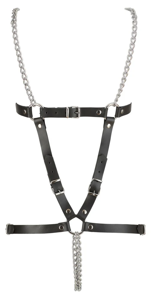 Leren open body met kettingen en ringen