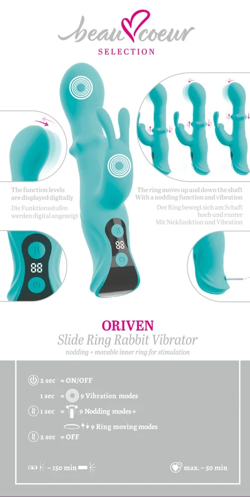 beau coeur ORIVEN Slide Ring Rabbit Vibrator 17,8 cm