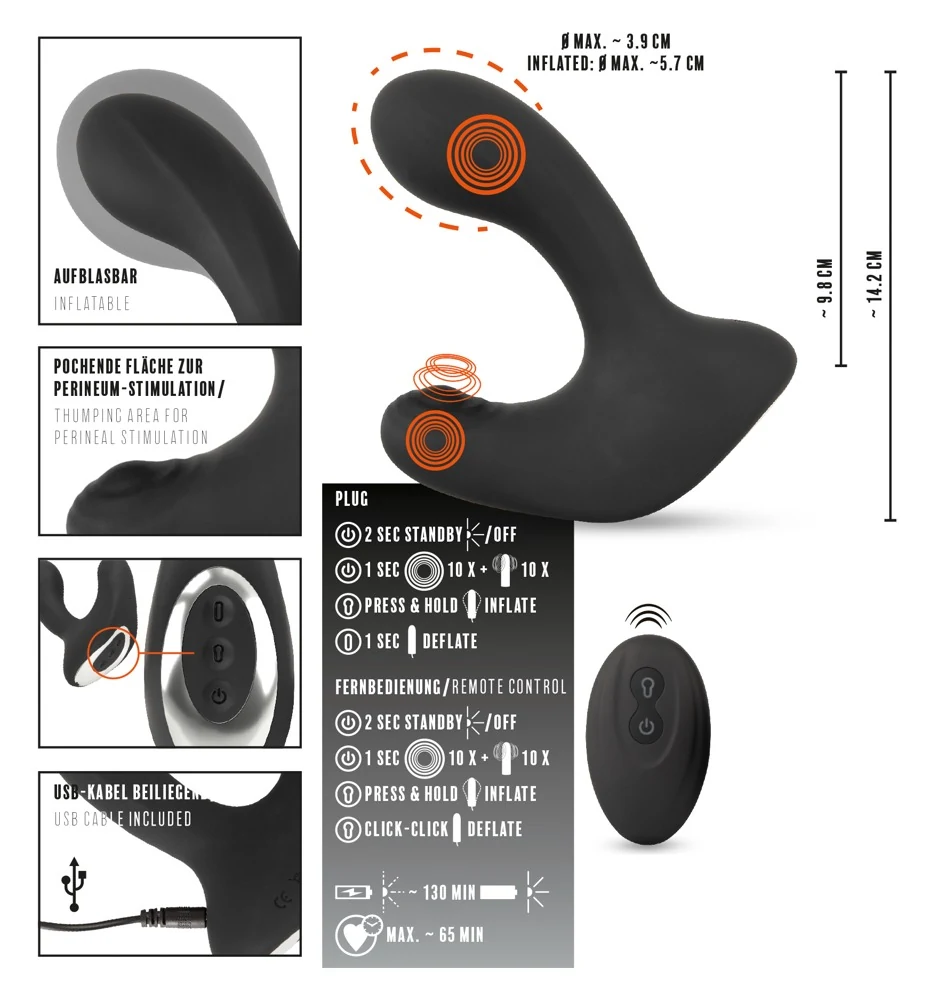 Rebel RC Butt Plug with 3 functions 14,2 cm anal toy