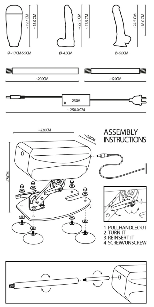 Compacte RC seksmachine met dildo's en masturbator