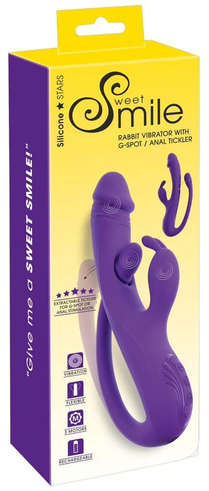 Sweet Smile Rabbit Vibrator with G-Spot/Anal Tickler 23 cm