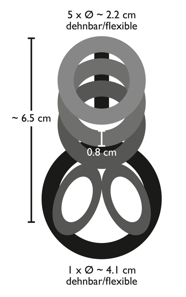 Rookkleurige penis- en testikelring met 6 ringen
