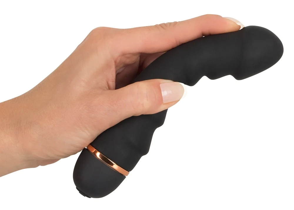 Zwarte vibrator met fluweelzacht siliconen oppervlak